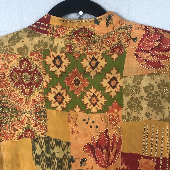 Tianello Shirt Womens Small Patchwork Floral Rayon Boho Made USA Button Front - Picture 13 of 16